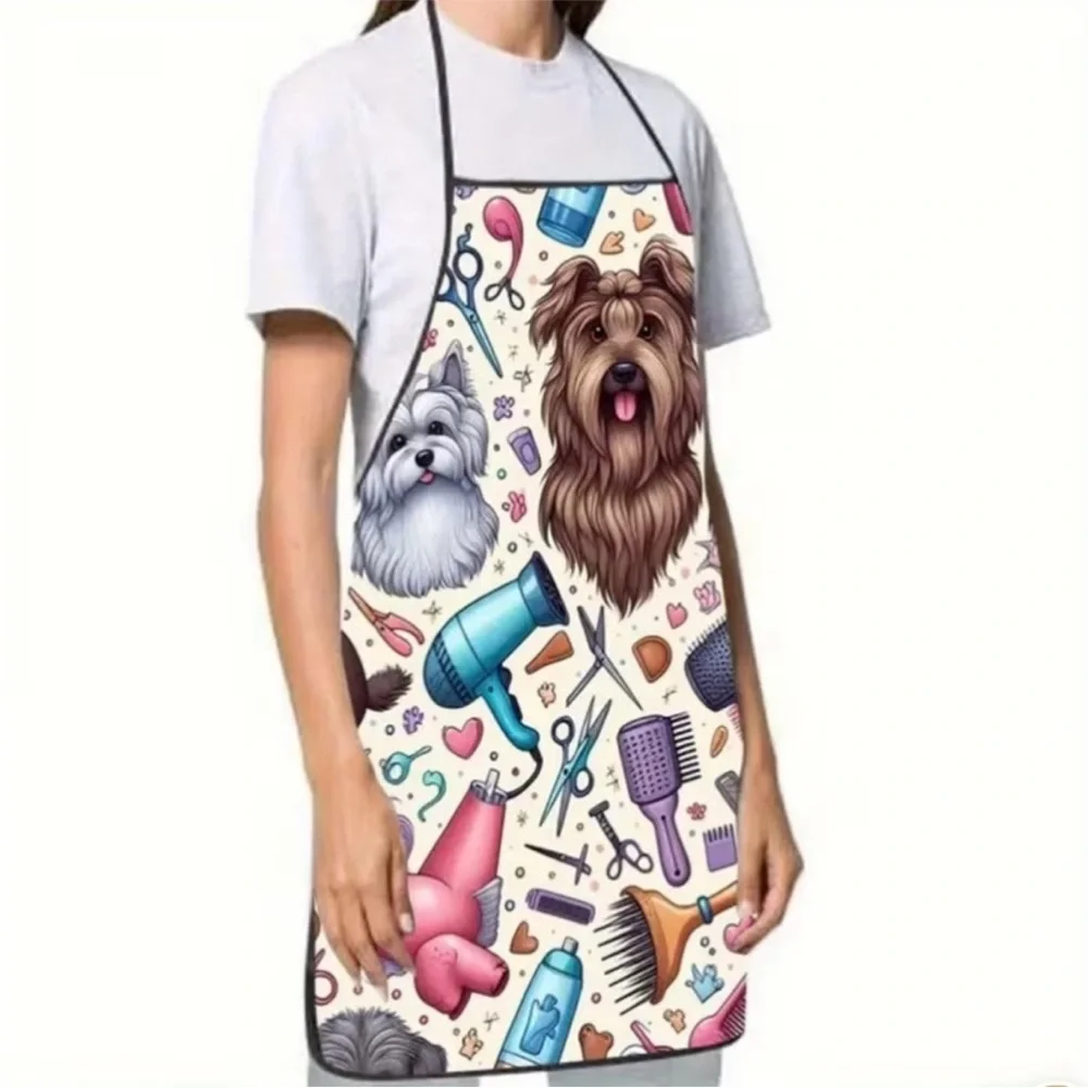 Dog Grooming Pattern Apron in Cream OS Adjustable NWT
